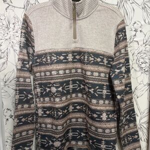 EUC Men's Geometric Quarter Zip Sweater - Beiges, Tans, and Black